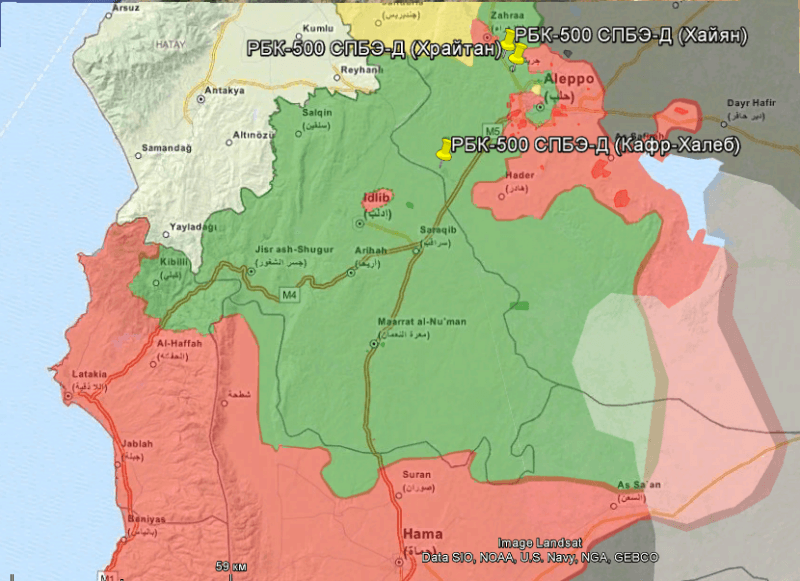Красным обозначены территории под контролем сил Асада, зеленым - сирийской оппозиции, черным - «Исламского Государства», желтым - курдов