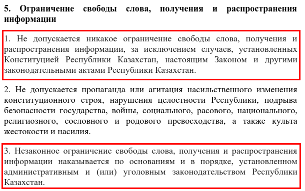 Цитата законопроекта о свободе слова и доступа к информции РК